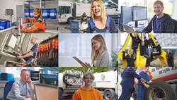 Neun Fotos aus unterschiedlichen Ausbildungsbereichen der SRH